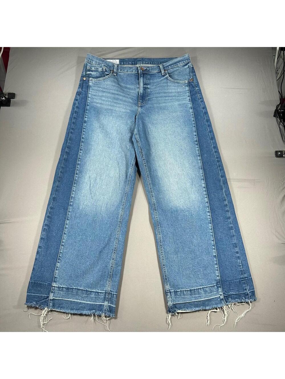 GAP Jeans Womens 33 Blue High Rise Stride Wide Leg Two Tone Raw Hem Stretch 16r